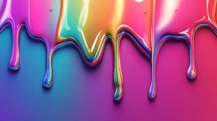 Vibrant Rainbow Paint Dripping Abstract Background, Colorful Glossy Liquid Texture, Iridescent Viscous Flowing Streams, Modern Art Design, Dynamic Digital Rendering