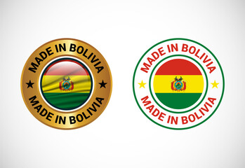 Made in Bolivia label icon with flag. Icon set for business, badge, seal, sticker, logo, and symbol