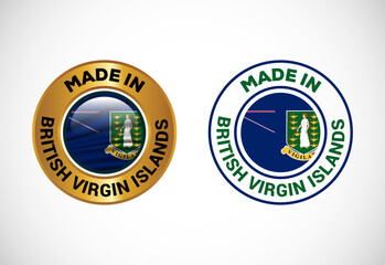 Made in British Virgin Islands label icon with flag. Icon set for business, badge, seal, sticker, logo, and symbol