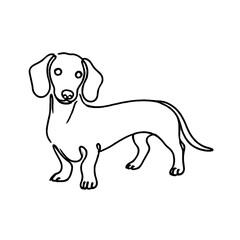 Minimalist Line Art of a Dachshund in a Standing Pose with Black Outline