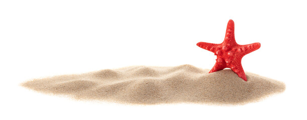 Red starfish on the sand isolated. Vacation concept