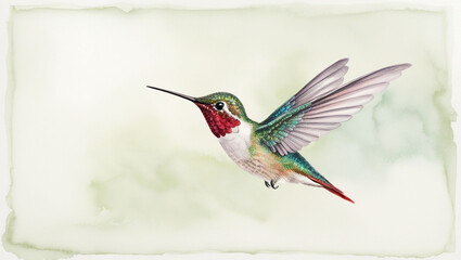 Watercolor hummingbird isolated.