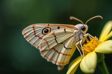 Exquisite Close-Up of a Pale-Colored Butterfly on a Yellow Flower Macro Photography