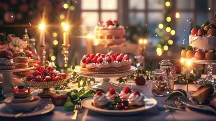 Celebration of International Dessert Day with a variety of delightful cakes and pastries decorated with fresh fruits