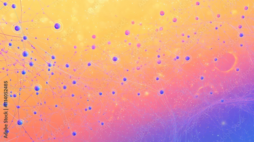 Poster abstract network: interconnected nodes in a vibrant, gradient universe