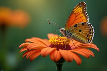 Obraz premium Vibrant Orange Butterfly on a Zinnia Flower Macro Photography