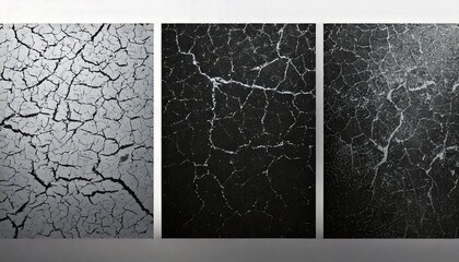 Vector set of 3 transparent cracked backgrounds with a dusty, weathered effect for artwork overlay