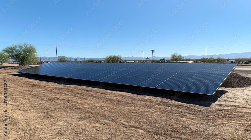Wall mural ground mounted solar panel array in desert environment