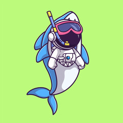Cute Astronaut Snorkeling With Shark Costume Cartoon 
Vector Icon Illustration. Science Animal Icon Concept Isolated 
Premium Vector. Flat Cartoon Style 