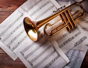 trumpet on music scores music concept