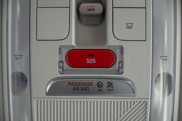Closeup view of SOS button in a car