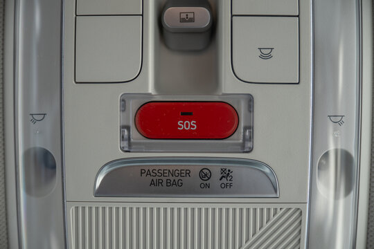 Closeup view of SOS button in a car