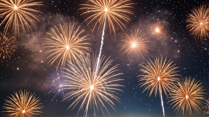 This vibrant image captures the excitement and beauty of a fireworks display against a dark night sky. The colorful explosions of light create a breathtaking spectacle, perfect for celebrating special
