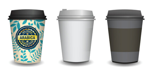 Set Illustration of Blank Disposable Coffee Cups Mock up with Lids 