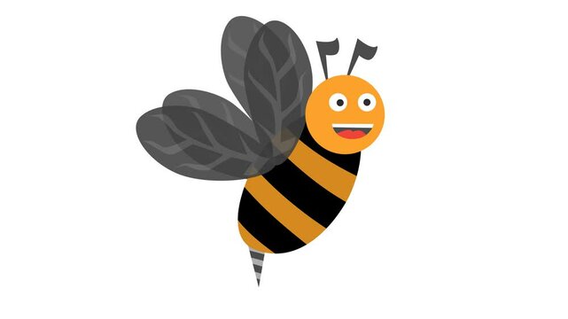 Flying bee cartoon animation. Alpha channel. Seamless looping. Suitable for animal and wildlife video element content
