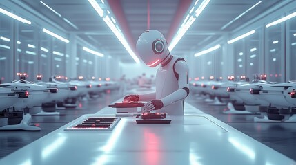 Futuristic robot factory, future technologies, artificial intelligence