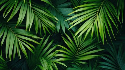 Lush Green Palm Fronds Tropical Foliage Background