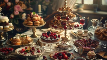 Fototapeta premium Delightful celebration of International Dessert Day with a variety of exquisite sweets and treats