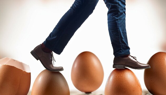 gros plan sur des pieds marchant sur des oeufs