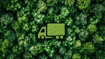 Green logistic or Sustainable transport concept. Truck icon transport logistics travel with clean energy, eco friendly process on forest background to Net zero carbon emission