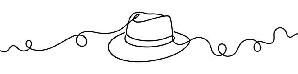 Minimalist single line sketch of elegant fedora hat, representing fashion, style, and vintage accessories