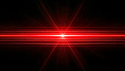 Obraz premium Red glowing light effect on black background with abstract horizontal gradient lines and lens flare