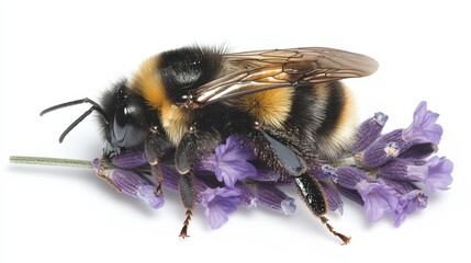 Bumblebee on Lavender Flower Close-Up