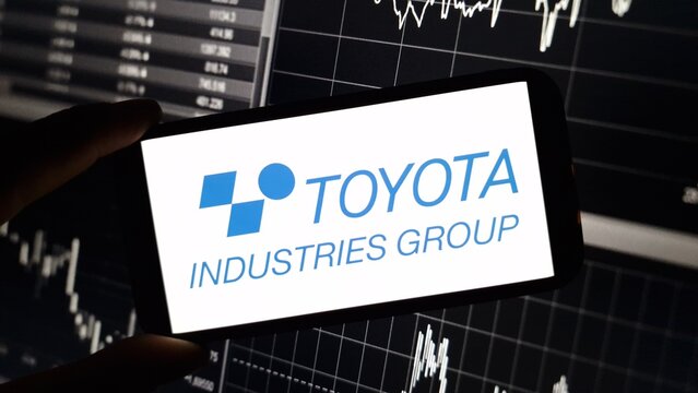 Konskie, Poland - December 02, 2024: Toyota Industries company logo displayed on mobile phone