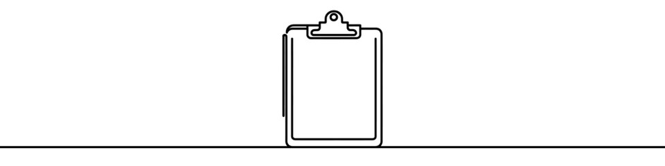 One continuous line illustration of a checklist, isolated on white background. Line art of checklist.