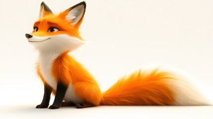 Obraz premium Side view illustration&nbsp;of a stylized cartoon fox character&nbsp;with vibrant orange fur, designed in minimalist children's book style with clean&nbsp;lines against white background.