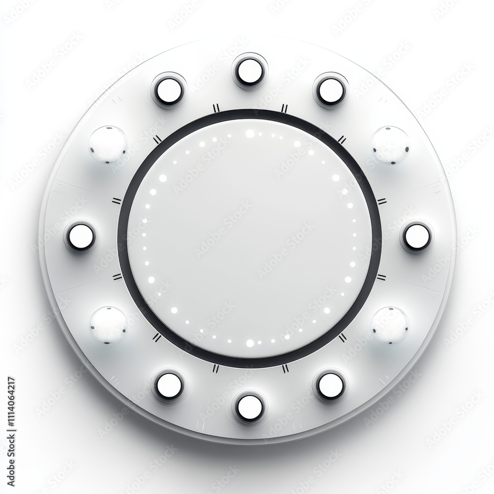 Poster radial button graphic showcasing a central circle with equally distributed options on a crisp white 