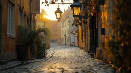 Naklejka premium A warm and cheerful street corner with subtle elements of the celebration of DzieÃ…