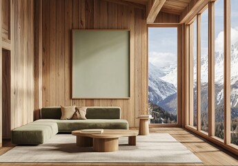 Blank decorative frame on the wall, a minimalist interior design element that enhances the elegance and flexibility of room decoration.