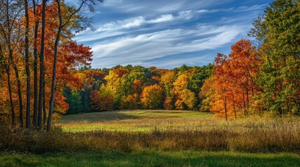 Naklejka premium A vibrant autumn landscape filled with colorful foliage.