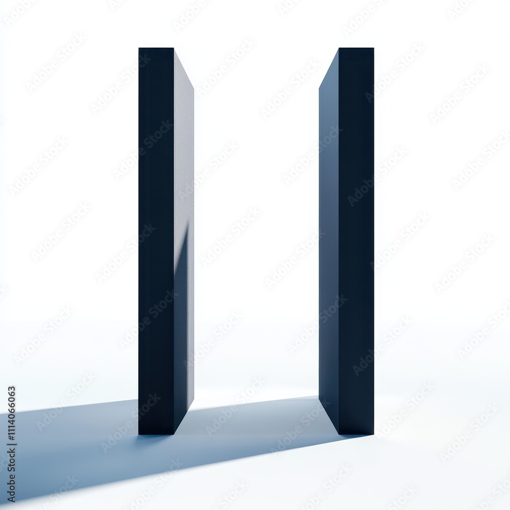 Poster illustration of a pronounced gap between two objects, viewed from the front and isolated on a white 