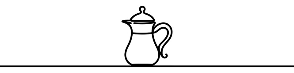 Minimalist continuous line drawing of a traditional arabic dallah coffee pot. Symbolizing hospitality and cultural heritage
