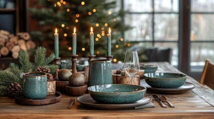Festive table setting with beautiful decorations is ready for christmas dinner