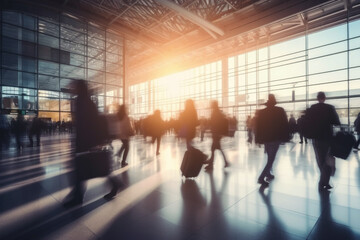 Fototapeta premium Airport with blurred many travelers