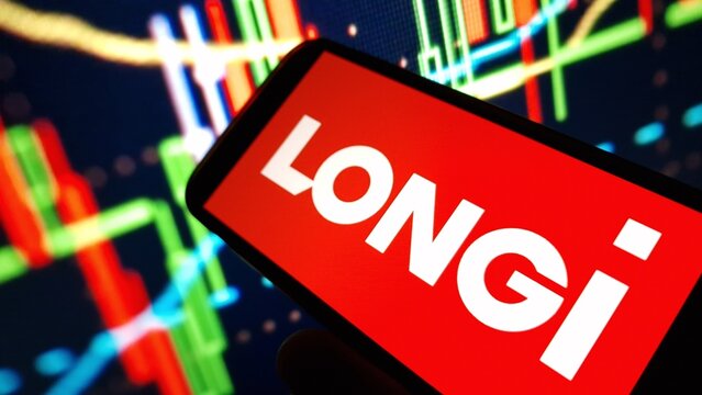 Konskie, Poland - December 02, 2024: Longi Green Energy Technology company logo displayed on mobile phone