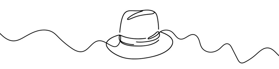 Minimalist single line sketch of elegant fedora hat, representing fashion, style, and vintage accessories