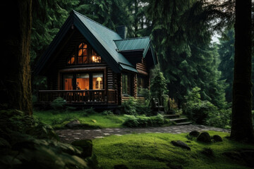 Fototapeta premium Lonely cozy house in the summer forest