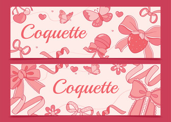 Pink Coquette Banners with Bows and Butterflies