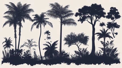 PNG forest silhouette element set, transparent background
