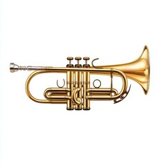 Fototapeta premium Detailed illustration of a brass cornet from a front view, isolated on a white background for graphic design purposes.