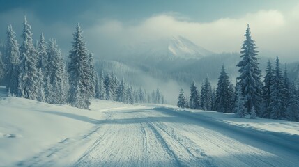 Winter landscape with snow and fir trees as vintage christmas wallpaper