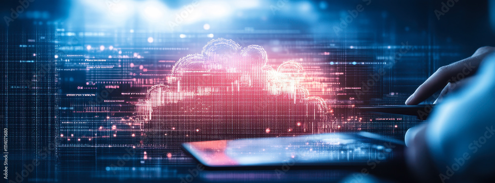 Poster data science and cybersecurity network concept with cloud computing