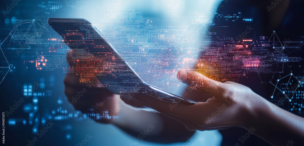 Poster digital transformation concept with smartphone internet connectivity and iot technology