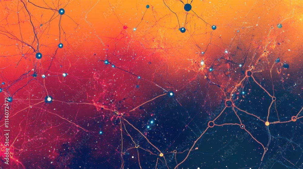 Poster abstract neural network visualization: a symphony of interconnected nodes and vibrant hues