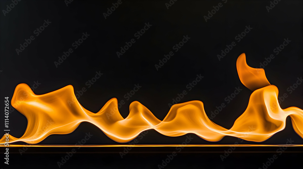 Poster abstract image of flowing orange flames against a stark black background; perfect for design project