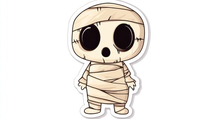 Sticker design of a cute halloween Mummy, on a white background, in a vector illustration style, using simple shapes, in the cute style, featuring a cute character.